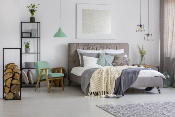 Bedroom With Gray And Green Decorations